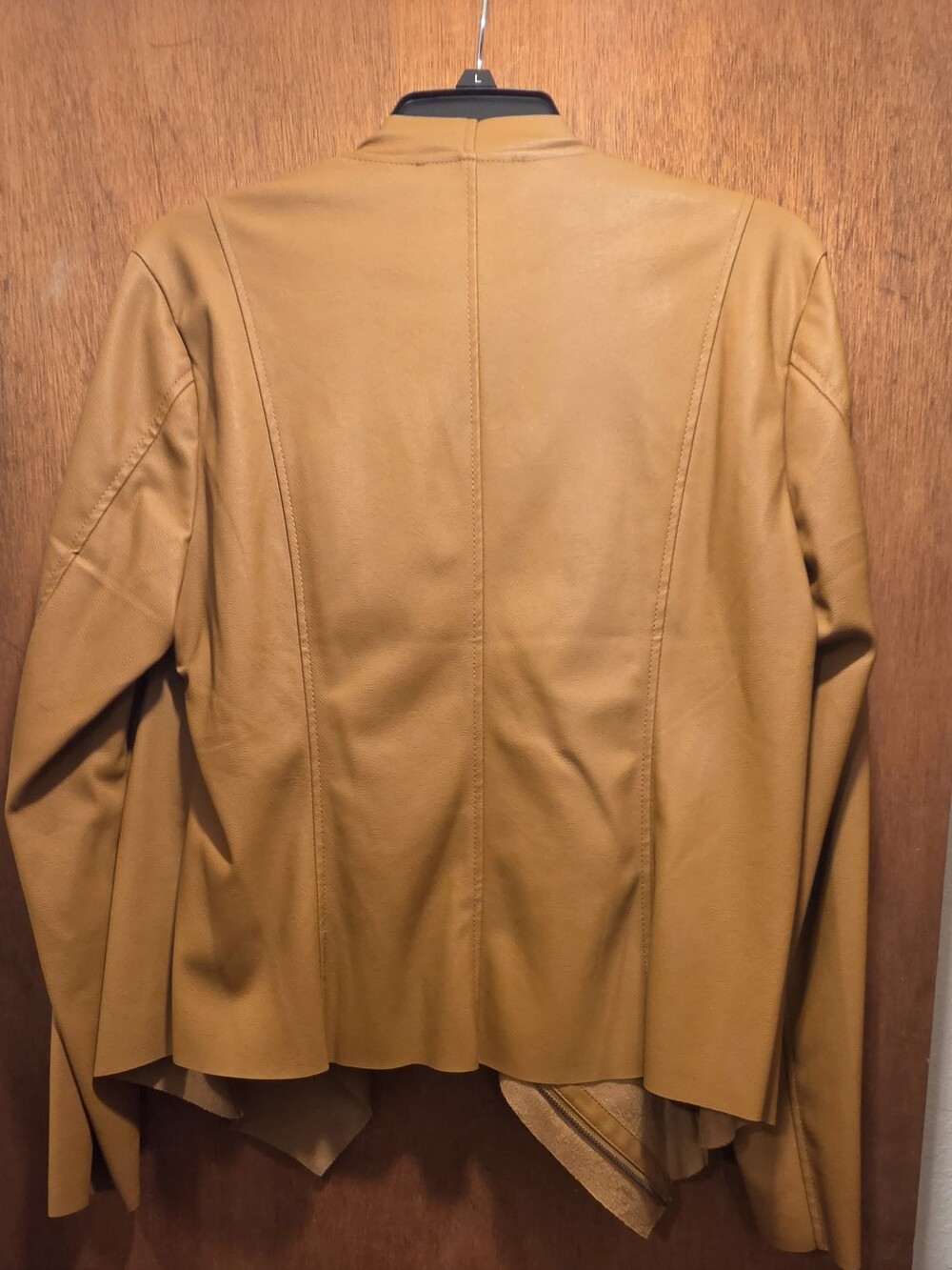 JustFab Cognac Brown/tan Faux Suede Draped Leather Jacket SzL - Picture 4 of 13